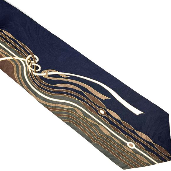 Palantina - Men's Tie - Italian Silk Y2K Design - Blue Green Tan 56" Long - Picture 2 of 5